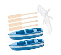 HEMOTON 1Set Miniature Beach Chair Boat Ornament Set for Doll House Decorations Ocean Themed Beach Decor with Blue Boats Oars White Chair for Craft Projects Desktop Decor