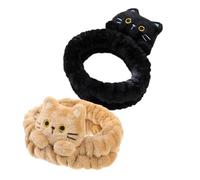 HEMOTON 2 Pieces Simple Design Cat Ear Hair Hoop for Women Soft Flannel Headbands Suitable for Shower and Makeup Removal