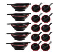HEMOTON 20 Sets Miniature Dollhouse Japanese Ramen Bowls with Chopsticks Plastic Tiny Kitchen Tableware for Pretend Play Realistic Mini Plates for Dollhouse Decor and Roleplay