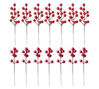 HEMOTON 20pcs Artificial Red Christmas Berries Stem with Foam and Iron Material, Realistic Berry Shape Decorations for Party Decorations and Arts and Crafts Diy, Bright and Vivid Colours