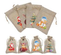 HEMOTON 24pcs Christmas Drawstring Pouch Bags Reusable Cartoon Treats Storage Party Favor Bags with Snowman Santa Reindeer Tree Designs for Candy Packing