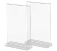 HEMOTON 2pcs Acrylic Table Sign Holders with Strong Toughness and Easy Paper Insertion, Vertical Display Stands for Office and Wedding Use, Alloy Material Double-sided Display Stand