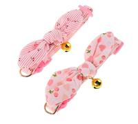 HEMOTON 2pcs Adjustable Kitten Collar with Bell Cute Bunny Ears Bowknot Removable Bow for Female Cats and Small Dogs Soft Comfortable Pet Collar for Daily Wear and Outdoor Safety
