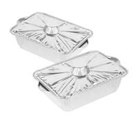 HEMOTON 2pcs Aluminum Foil Pan Tinfoil Pots Rectangle 2500ml Capacity Easy to Transport and Keeps Food Fresh, for Barbecue Grill and Indoor Activities Food Storage