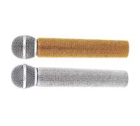 HEMOTON 2pcs Assorted Color Karaoke Costume Props Fake Prop Microphone Plastic Mic Disco Party Faux Diamond Cosplay Clothing Baby