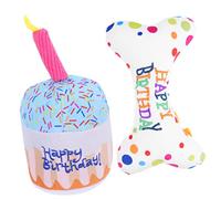 HEMOTON 2pcs Cat Birthday Plush Squeaky Toys Funny Pet Chew Toys for Indoor Cats Engaging Kitten Chewing Joy Lightweight Cartoon Design Your Feline Friends