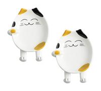 HEMOTON 2pcs Ceramic Spoon Rest and Pot Lid Holder Set with Cartoon Cat Design, Heat Resistant Decorative Kitchen Utensil Stand for Cooking Spoons and Chopsticks Random Color