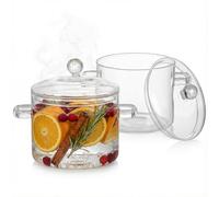Hemoton 2pcs Clear Glass Simmer Pot with Lid for Stovetop Potpourri, 1.3L/45 Fl Oz Borosilicate Glass Pots for Cooking on Stove, Cookware Stovetop Saucepan for Soup, Pasta, Milk, Fruit, Tea