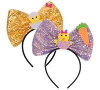 HEMOTON 2pcs Easter Headband for Women with Sparkling Sequin Big Bow and Cute Chick Design, Comfortable Plastic Hairband for Easter Parties and Long-term Wear