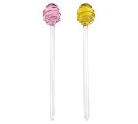 HEMOTON 2pcs Glass Honey Dipper Spoons Long Handle and Grooved Design for Distributing and Collecting Honey, for Tea, Coffee, Jam Stirring, and Kitchen Use