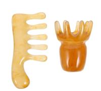 HEMOTON 2pcs Gua Sha Comb for Scalp Massage Tools Jade Material for Head Massage and Hair Care Natural Gua Sha Design