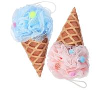 HEMOTON 2pcs Ice Cream Bath Loofahs with Hanging Rope, Colorful Blue and Pink Shower Balls for Body Exfoliating and Gentle Skin Cleansing in Bathroom