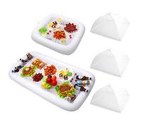 HEMOTON 2PCS Inflatable Serving Bars with Drain Plug - Food Drink Salad Buffet Tray with Mesh Food Cover for Indoor and Outdoor Party Pool Picnic Luau