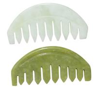 HEMOTON 2pcs Jade Massage Comb for Scalp and Body Care Acupoint Gua Sha Scraping Tool with Smooth Polished Green Aventurine and Xiuyan Jade Handheld Meridian Brush for Hair Stimulation and