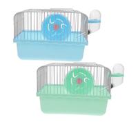 HEMOTON 2pcs Pet Hamster Cage Blue and Green Spacious Small Animal Cage Running Wheel Water Bottle and Portable Carrier Bag for Play Rest and Feeding