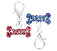 HEMOTON 2Pcs Rhinestone Dog Bone Pendants for Collar Decorative Hanging Charms in Pink and Blue Non-rust Pet Accessories Easy to Attach for Dogs and Cats