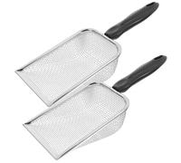HEMOTON 2pcs Stainless Steel Shell Scoop with 3.8x3.8mm Holes Multipurpose Sand and Shell Separator Shovel for Beach Treasure Hunting Ergonomic Design Plastic Handles