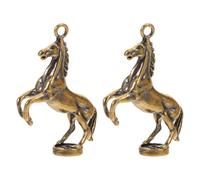 HEMOTON 2pcs Vintage Brass Horse Charm Pendant for 2026 Zodiac Decor | Golden Finish, Wear Resistant Brass, Home Decor and Car Ornament, Good Luck Charm for Crafts