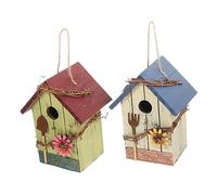 HEMOTON 2Pcs Wooden Bird House Hanging Nest for Pet Birds Craft Decor for Outdoor Spaces Birthday and Pet Art Adornment Lightweight Portable Design
