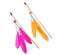 HEMOTON 2Pcs Wooden Cat Teaser Wands Scratch Resistant Pet for Indoor Play Bonding Funny Interactive Cat Pendants Orange for Kittens