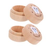HEMOTON 2pcs Wooden Tooth Keepsake Box Elegant Round Storage for First Teeth Hair Locks and Jewelry Minimalist Design for Boys and Versatile Memory Organizer