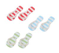 HEMOTON 3 Pairs Miniature Slippers for Dollhouse Micro Landscape Decoration Realistic House Accessories Summer Beach Scene Props Blue White Red White Green Stripes