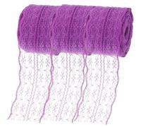 HEMOTON 3 Rolls Purple Lace Fabric Ribbon Trim with Flat Lace Edges for Garment Decor, Elegant Woven and Ruffled Ribbon Suitable for Craft Projects and Vintage Sewing Hair Accessories