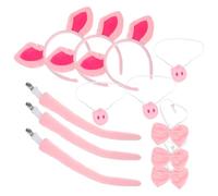 HEMOTON 3 Set Soft Plush Pig Costume Set with Ears Tail Nose and Bow Tie Comfortable Animal Cosplay Accessories for Halloween Christmas Parties and Dress Up