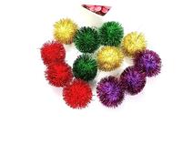 HEMOTON 30pcs Cat Toys Tinsel Pom Pom Balls 5cm Diameter Glitter Sparky Mini Balls for Indoor Cats Interactive Play Toys