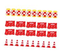 HEMOTON 30pcs Mini Traffic Cones and Barricades for Educational Roadblock Simulation Playset with Red Cones Red Fences and Yellow Buckets Cognitive Development and Traffic Safety Learning