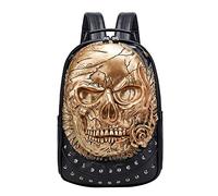 HEMOTON 3D Skull Rivet Backpack for Boys, Golden PU Punk Style Daypack | Large Capacity Multilayer Design with Sturdy Handle, Portable and Convenient for Shopping, Everyday Use, Co-Workers