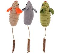 HEMOTON 3pcs Catnip Mouse Toys Interactive Cat Chew Toys Silvervine Fruit, Large Size, Assorted Colors (grass Green, Grey, Beige) for Indoor Cats and Kittens
