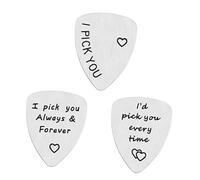 HEMOTON 3pcs Creative Letter Guitar Pick Stainless Steel Plectrum for Acoustic Guitar Thin Picks Cool Accessory for Dad Father Day