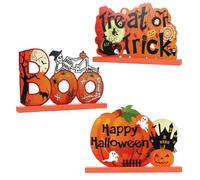 HEMOTON 3pcs Halloween Wooden Table Centerpiece Sign Wooden Halloween Sign Trick or Treat Table Toppers with Pumpkin Witch Hat Skull Happy for Party Supplies