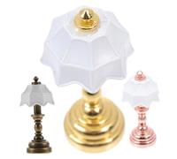 HEMOTON 3pcs Miniature LED Desk Lamps for Dollhouse Decor, Micro Landscape Bedside Lamps with White Shades in Gold, Rose Gold, and Brown Bases, Mini House Desktop Lighting Accessories