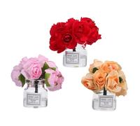 HEMOTON 3pcs Nordic Mini Glass Vase with Romantic Rose Flowers Miniature Dollhouse Accessories for Tiny Houses Decoration DIY Micro Landscape Ornaments Gift-ready Collectible Model