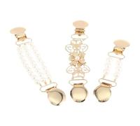 HEMOTON 3Pcs Women’S Shawl Scarf Clips with Pearl Chain - Vintage Style Sweater Cardigan Tie Brooches - Anti-Exposure Decorative Cloak Clasps for Wedding and Daily Wear