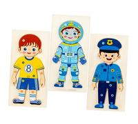 HEMOTON 3pcs Wooden Character Puzzles Interactive Enlightenment for Occupational Cognition Games for Birthdays and Educational Playtime