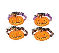 HEMOTON 4 Pcs Halloween Pet Collars Cat Dog Necklaces with Bell Pumpkin Design Comfortable Durable for Outdoor Walking Party Photo Shoot