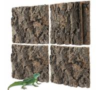 HEMOTON 4 Pcs Natural Reptile Cork Bark Squares, Reptile Vivarium Background Wall Decor, Terrarium Climbing Wood Log for Gecko, Bearded Dragon, Snake, Spider Tank Accessories, 15x15cm