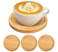 HEMOTON 4pcs Bamboo Cup Coasters for Drinks with Mosaic Design, Reusable Place Mats for Dining Tables, Decorative DIY Craft Supplies, Beige Bowl Shape, for Kitchen and Dining Area