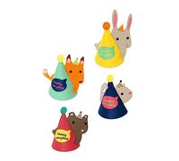 HEMOTON 4pcs Birthday Party Hats Animal Theme Cloth Headgears Cute Cartoon Caps for Boys and Mixed Styles Fox Rabbit Bear Cat for Fun Celebrations and Stage Performances