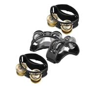 HEMOTON 4pcs Double Row Foot Tambourine with Metal Bells and Jingle Shakers Stylish Percussion Instrument for Adults and Teaching