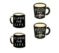 HEMOTON 4pcs English Font Coffee Cup Brooch Pins for Women, Alloy Material, Delicate and Shining Clothes Accessories, for Party and Prom Dressing Assorted Style Assorted style