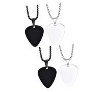 HEMOTON 4pcs Guitar Pick Pendant Necklace Stainless -shaped Jewelry for Music Decorative Accessory for Guitar Players Unique Idea Steel Black