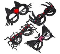 HEMOTON 4pcs Halloween Eyeglasses with Spooky Spider Cat Skeleton Hand Bat Frames Funny Cosplay Party Glasses for Halloween Decorations Photo Props Comfortable Fit for All Ages