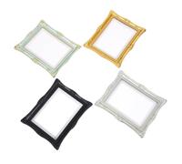 HEMOTON 4pcs Mini Resin Picture Frames Vintage Ornate Tiny Photo Holders Retro Small Frames for Dollhouse Décor Tabletop Party Decoration in Gold Green Silver Black