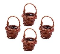 HEMOTON 4pcs Mini Wicker Handheld Flower Basket for Dollhouse Decor, Miniature Floral Adornment with Handle, Suitable for Wedding, Festival and Photography Props