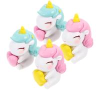 HEMOTON 4pcs Miniature Unicorn Resin Figurines Hand-painted Cute Animal Ornaments for Fairy Garden Dollhouse Cake Decoration Safe Decorative Statue
