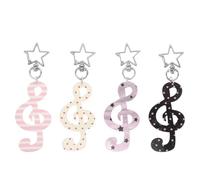 HEMOTON 4PCS Music Pendant Keychain Set Dot Stripe Star Patterns Metal Music Note Key Rings for Karaoke Party Supplies and Birthday Decorations